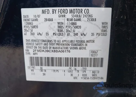 2008 Ford Edge Limited из США, поврежденный, VIN 2FMDK39CX8BA06176